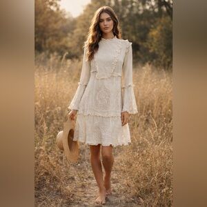 Scotch & Soda Amsterdams Blauw Ivory Broderie Anglaise Eyelet Dress Cottagecore